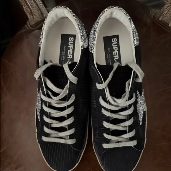 Golden Goose Superstar Black Corduroy Sneakers with Swarovski Crystals Sz 40 EUC - Picture 2 of 9